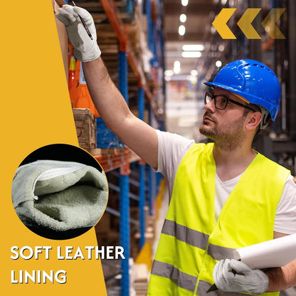 HLDD HANDLANDY Leather Work Gloves for Men & Women, Adjustable Wrist Cowhide Gardening Glove with Reinforced Palm for Driver