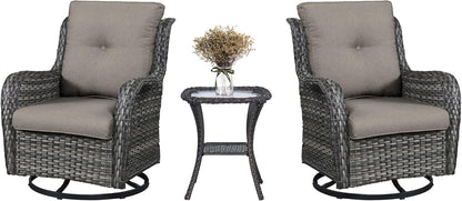 3 PCS Patio Furniture Set - Mixed Grey Wicker Swivel Rocking Chair Set with Side Table