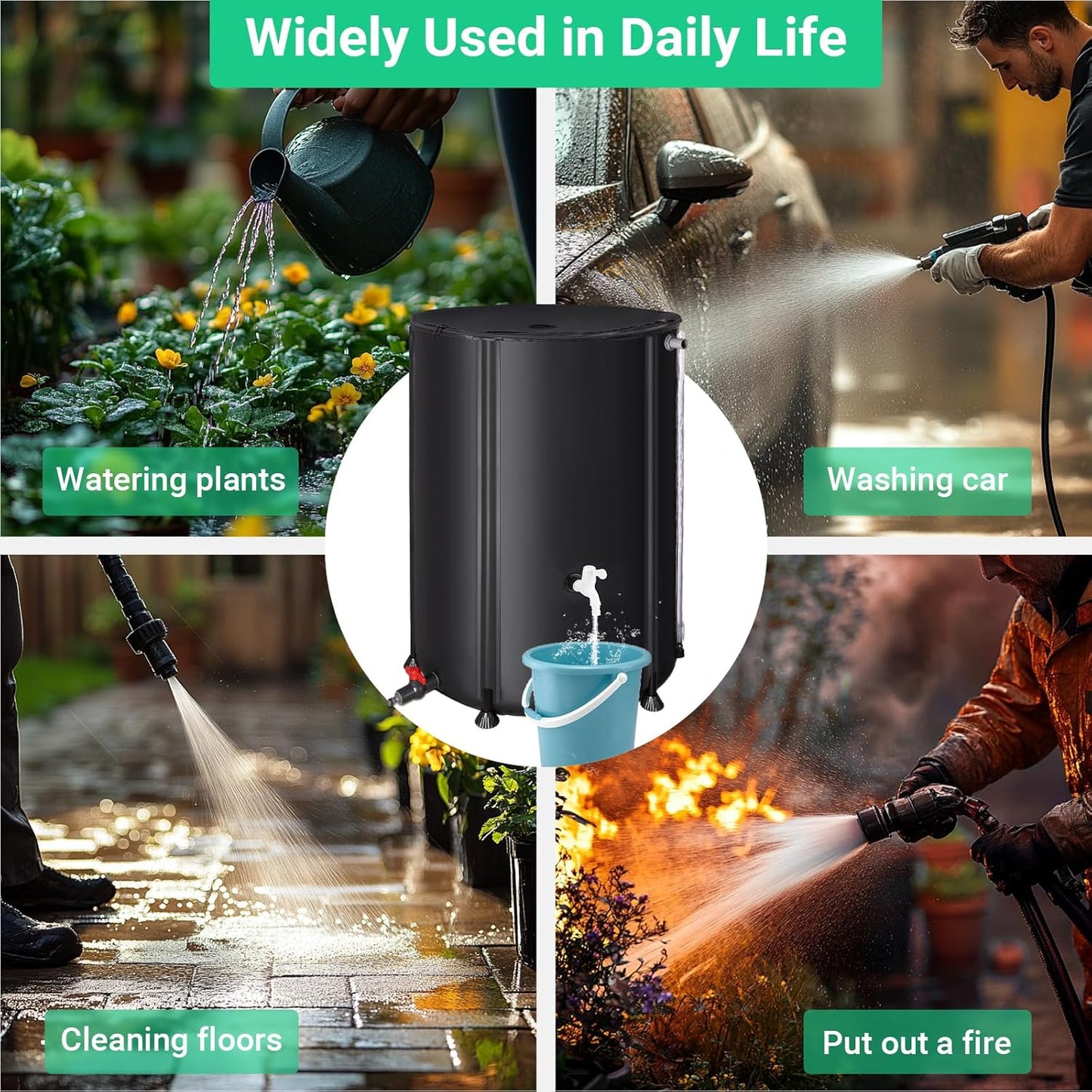 132 Gallon / 500L Collapsible Rain Barrel, Foldable PVC Water Barrels to Collect Rainwater from Gutter, Portable Water Collection System with Hose Spigot, Garden Water Catcher Collector Black