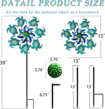 39" Sea Turtle Wind Spinners Garden Stake-Ocean Theme Outdoor Decorations- Metal Stake Yard Spinner-Wind Sculpture Yard Art Decorations for Patio,Swimming,Lawn & Garden Decor