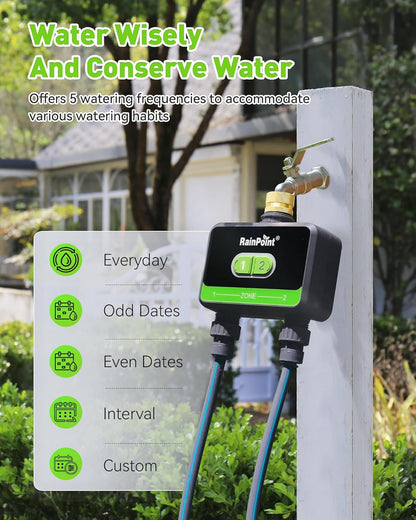 RainPoint WiFi Water Timer for Garden Hose with Brass Inlet, 2-Zone Smart Hose Timer, WiFi Irrigation Controller, Automatic Sprinkler Watering System for Lawns and Yard