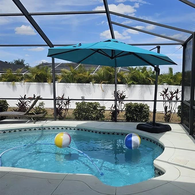 PURPLE LEAF 11 Feet Patio Umbrella Outdoor Cantilever Round Umbrella Aluminum Offset Umbrella with 360-degree Rotation for Garden Deck Pool Patio, Turquoise Blue