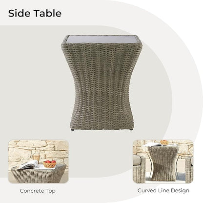 CHITA 3 Pieces Wicker Patio Bistro Set, Outdoor Furniture Set with 2 Pieces Rattan Rocking Swivel Chairs, Thickened Cushions and Side Table