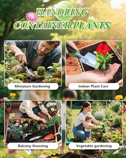 3Pcs Garden Tools, Heavy Duty Cast-Aluminum Garden Tool Set with Hand Trowel, Transplant Trowel, Cultivator Rake, Soft Rubber Ergonomic Non-Slip Handle, Ideal Gardening Gifts for Home Gardeners