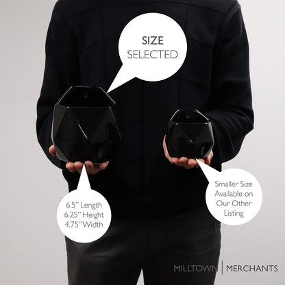 Milltown Merchants Succulent Wall Planters - Ceramic Wall Mounted Planters - Succulent Plant Pots - Hanging Vases (1 Pack/Geometric/Black)
