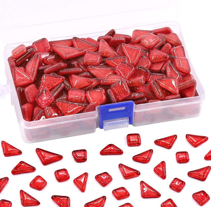 Swpeet 1 Pound Red Shine Crystal Series Mosaic Tiles Assortment Kit, Square and Triangle Genuine Mosaic Tiles Glitter Crystal Mosaic Perfect for Home Decoration Crafts