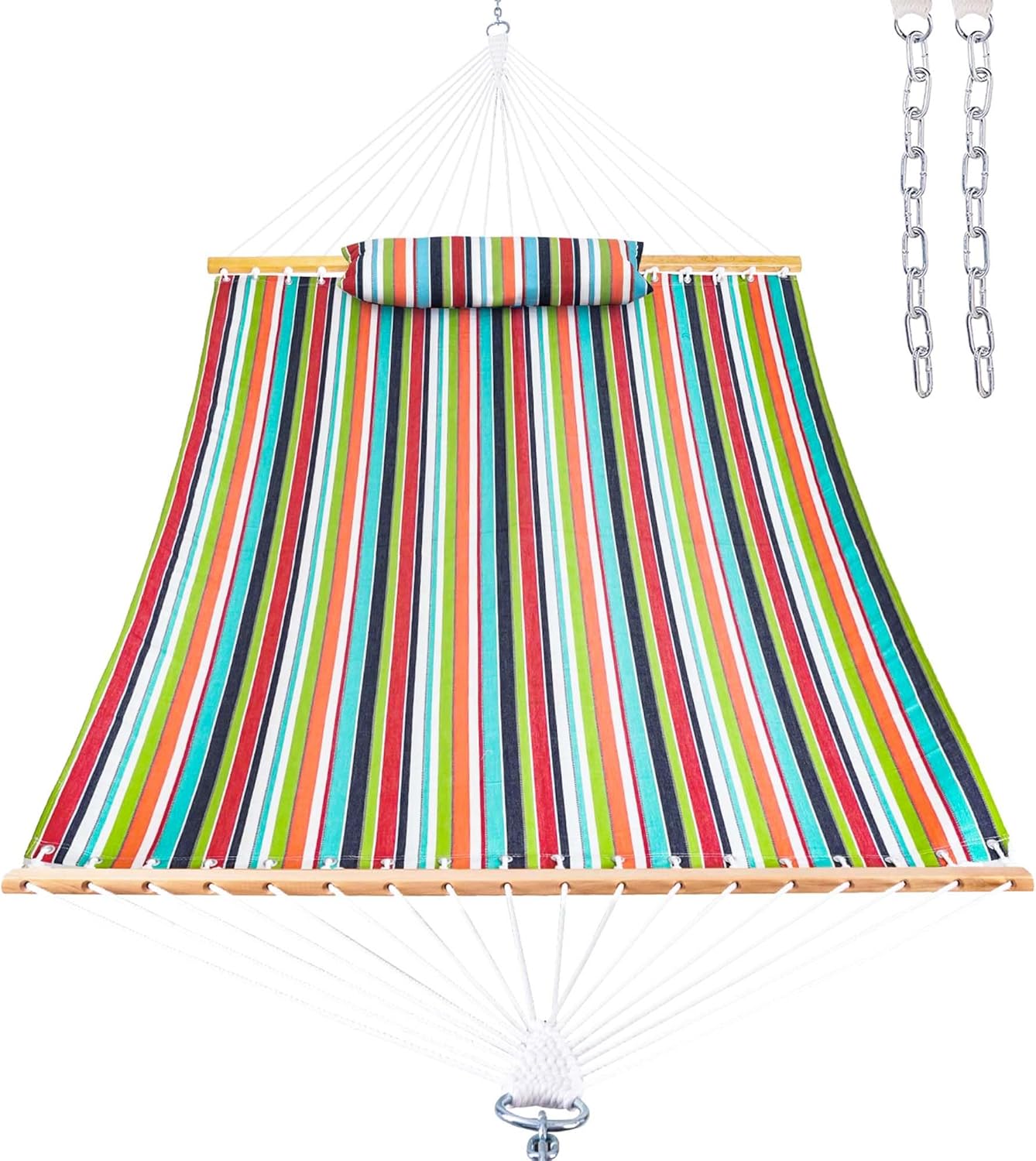 Lazy Daze 12 FT Sunbrella Fabric Hammock with Spreader Bars and Free Pillow Fits for Two Persons, All Weather and Fade Resistant for Patio Yard, 450 lbs Weight Capacity, Carousel Confetti