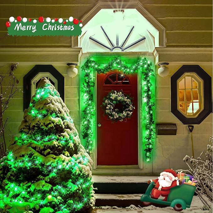 JMEXSUSS 4 Pack Green Solar Christmas Lights, Total 400 LED 132FT Solar String Lights Outdoor Waterproof, 8 Modes Copper Wire Solar Fairy Lights for Patio Garden Yard Tree Christmas Decor