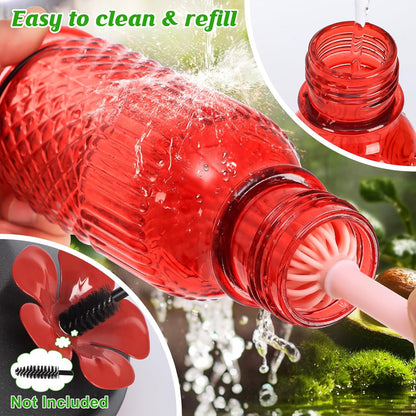 FEED GARDEN Glass Hummingbird Feeder for Outdoors Hanging, 16 OZ Humming Birds Feeders with 4 Bee Guard Feeding Ports & Built-in Ant Moat, Bird Feeder for Outside, Gifts for Women Mom, Red