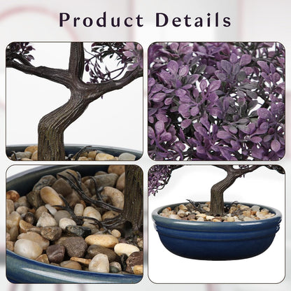 Artificial Bonsai Tree Juniper Faux Plants Indoor Fake Plants Decor with Blue Ceramic Pots for Home Table Office Desk Bathroom Shelf Bedroom Living Room Farmhouse Decorations