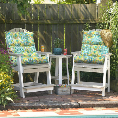 LVTXIII Outdoor Seat/Back Chair Cushion Patio Tufted High Back Cushion, Seasonal Replacement Rocking Chair Cushion with Ties (22” W x 20D”, Set of 2, Damask Green)