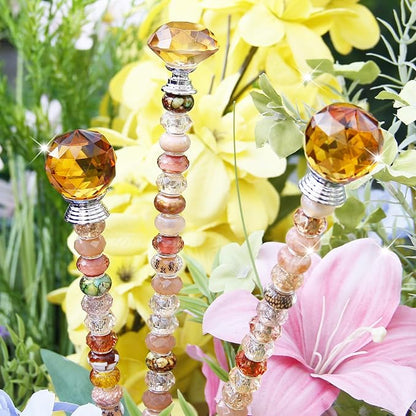 119 Pcs Garden Stake Diy Fairy Wand Plant Stake with Champagne Large Hole Beads Crystal Diamond Stopper Top 4 Stainless Steel Threaded Rod Beaded Garden Stakes For Outdoor Indoor Yard Patio Decoration
