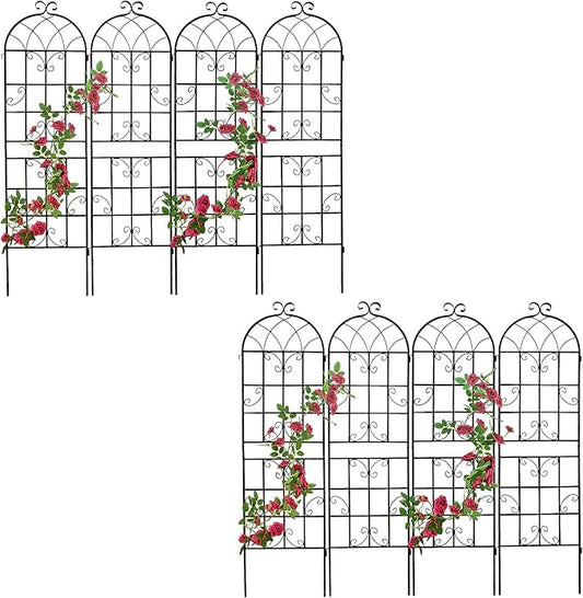 8 Pack Metal Garden Trellis 71" H Garden Fence Rustproof Trellis for Climbing Plants Support Roses Flower Outdoor Lawn Black