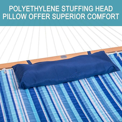 Lazy Daze Hammocks 12 FT Quilted Fabric Double Hammock with Spreader Bars and Detachable Pillow, 450lbs Weight Capacity