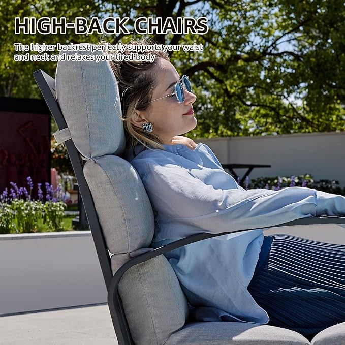 NATURAL EXPRESSIONS Patio Bistro Set, 3 Piece Outdoor Swivel Glider Rocking Chairs, Conversation Furniture with 2 Highback Rockers, 1 Table and 5" Cushion for Backyard,Porch,Yard,350lb. (Grey)