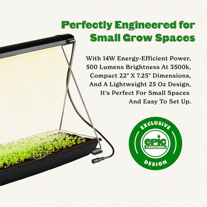 Epic Gardening Seed Starting Grow Light – Full-Spectrum LED with Adjustable Height for Indoor Seedlings | Energy-Efficient, Long-Lasting Light with Timer (Small)