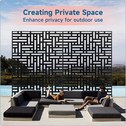 Metal Privacy Screen 72" H x 47.2" Decorative Outdoor Privacy Screen Privacy Panel with Stand for Balcony Deck Patio Lawn Garden, Privacy Fence (Black-Street)