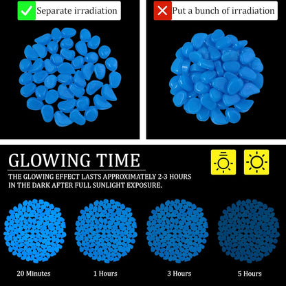 0.7LB 25-27mm Bule Glow in The Dark Stones Luminous Pebble Stones Glow Fish Tank Rocks Luminous Pebbles for Outdoor Decor Yard Walkway Pathway Aquarium