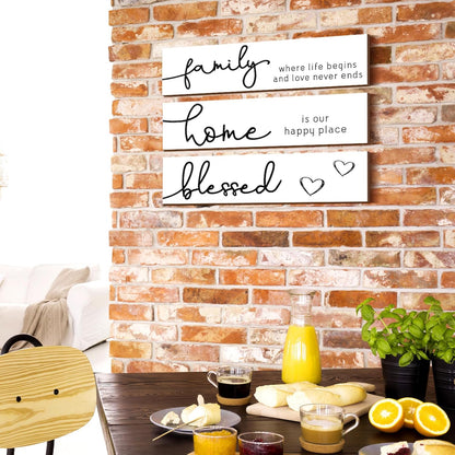 Jetec 3 Pieces Rustic Wood Sign Wall Decor Live Love Blessed Family and Love Quote Sign Farmhouse Wall Mount Decoration for Home Kitchen Living Room, 12 x 3 x 0.2 Inch(White, Black,Novel)