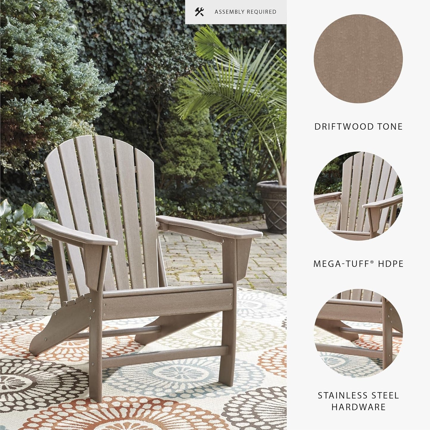 Signature Design by Ashley Sundown Treasure Outdoor Patio HDPE Adirondack Chair, Light Brown
