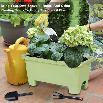 Self-Watering Rectangle Planter Boxes 8-Pack, 15.7-Inch Window Box Planter with Drainage Holes & Trays, Pots for Vegetables, Herbs, Flowers, Garden Windowsill Balcony (Light Green, 15.7*8.3*7.1 inch)