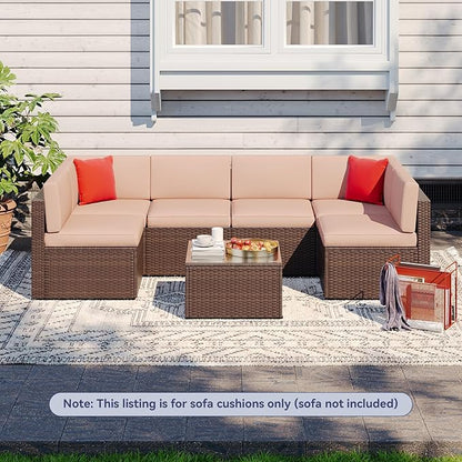 Aoxun Outdoor Replacement Cushions for Patio Furniture, Waterproof Sofa Cushion for 6-Seat Rattan Wicker Sectional Patio Conversation Sets, 14-Piece Cushions Set for L-Shape Couch, Beige