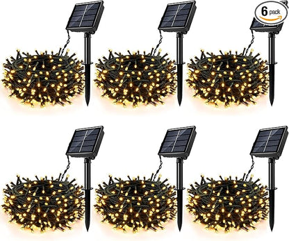 [6 Pack] Solar String Lights for Outside, 236 FT 600 LED Solar Twinkle Light Outdoor with 8 Modes & Memory Function, Waterproof Chrismas Lights for Xmas Tree Party Decorations (Warm White)