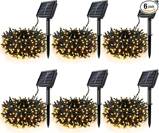 [6 Pack] Solar String Lights for Outside, 236 FT 600 LED Solar Twinkle Light Outdoor with 8 Modes & Memory Function, Waterproof Chrismas Lights for Xmas Tree Party Decorations (Warm White)