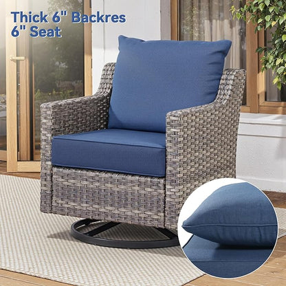 Luxury 6" Outdoor Cushions for Patio Furniture, 24x24x6 Thick Seat Cushion Set, Fade Resistant Couch Chair Replacement Cushions High Density Deep Wicker Chair Cushion with Removable Cover, Blue