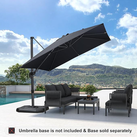 PURPLE LEAF 9.8' X 9.8' Left-right Tilting Patio Umbrella Outdoor Cantilever Swivel Square Umbrella Aluminum Offset Umbrella with 360-degree Rotation for Garden Deck Pool Patio Grey