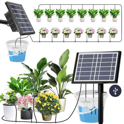 49FT Solar Drip Irrigation Kit System, 900ml/min Garden Watering System，3W 3000mAh Larger Capacity，Automatic Raised Bed Watering System for 15 Potted Plants