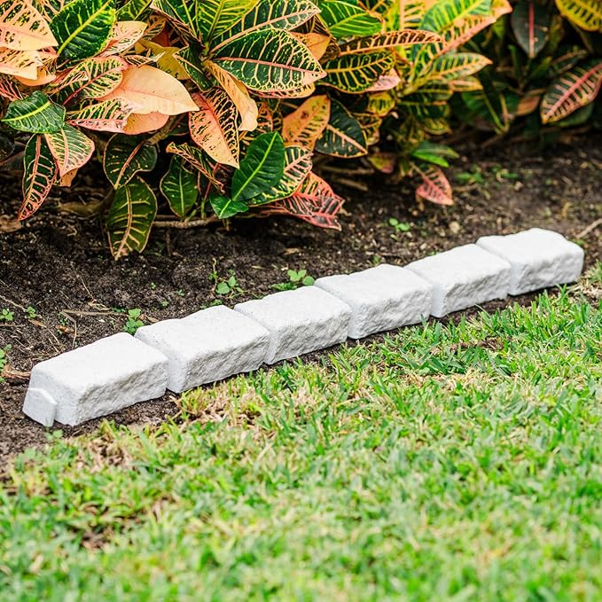 Beuta Landscape Edging | Garden Edging Border | Faux Stone Bricks for Lawn edging, Flower beds, Pathways & Yard Edging– 10 Packs | Each Section Has 6 Bricks 48"L x 4"W x 2.25"H | 30 Spikes |Limewash