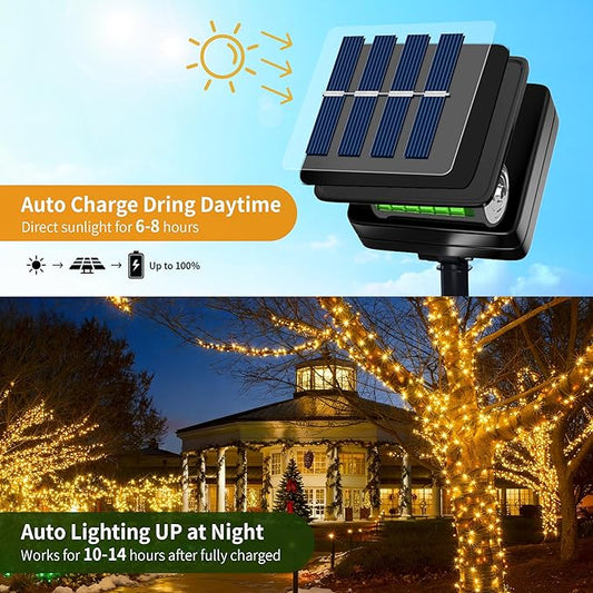 [4 Pack] Solar String Lights for Outside, 480 LED 157FT Solar Twinkle Light Outdoor with 8 Modes & Memory Function, Waterproof Chrismas Lights for Xmas Tree Party Decorations (Warm White)