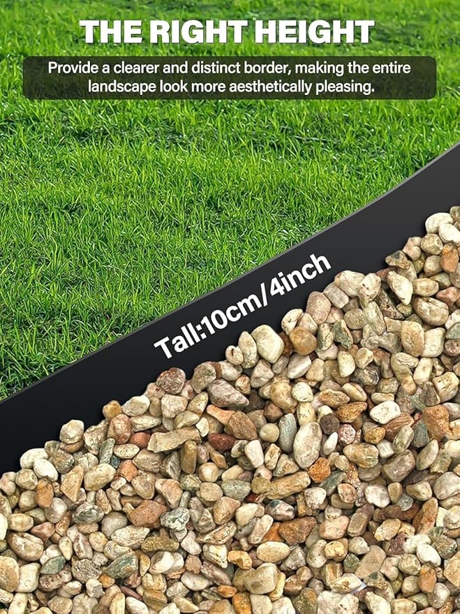 Kalolary Landscape Edging, 40FT x 4 Inch Tall Plastic Garden Lawn Edging Border with 36 U Spikes, 3 Connector for Landscaping Garden, Flower Beds (Black)