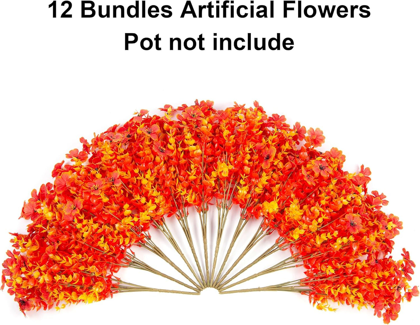 Artificial Fall Flowers Faux Mums for Outdoor Indoor Garden Home Decoration, Faux Flower Daisy with Eucalyptus Leaves Fake Plants Greenery Boxwood Porch Patio, 12 Bundles (Sunset)