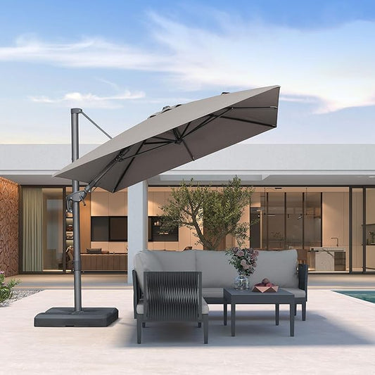 PURPLE LEAF 8' X 10' Left-right Tilting Outdoor Patio Umbrella Swivel Offset Cantilever Heavy Duty Rectangle Aluminu Umbrella with UV Resistant for Deck Pool Patio Backyard, Ash Mocha