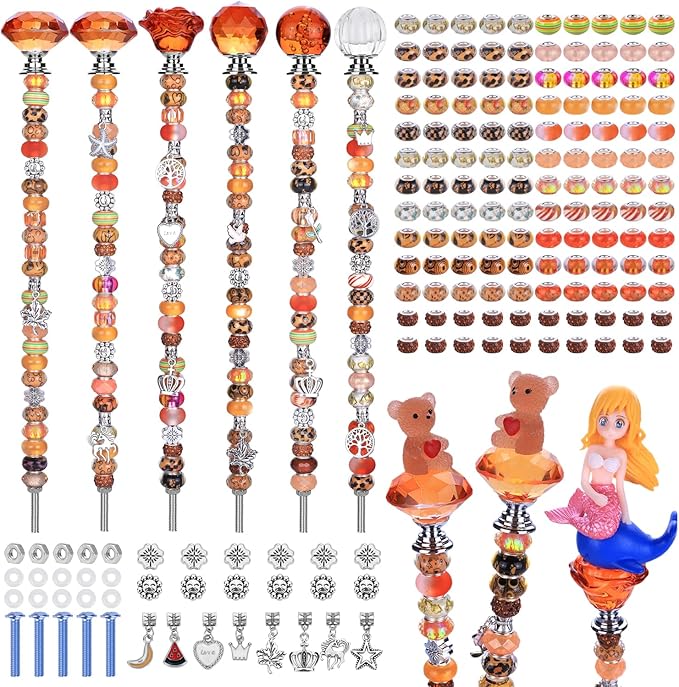 158 Pcs DIY Fairy Wand Garden Stakes Kit,Multiple Color Scheme European Beads Crystal Diamond Tops and 12 or 10 Inch Threaded Rods,Stainless Steel Stakes with Diamond Toppe (Sun)