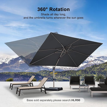 PURPLE LEAF 9' X 11.5' Patio Umbrella, Rectangle Outdoor Cantilever Umbrella, Aluminum Offset Umbrella with Champagne Frame and 360° Rotation for Pool Deck Garden, Grey