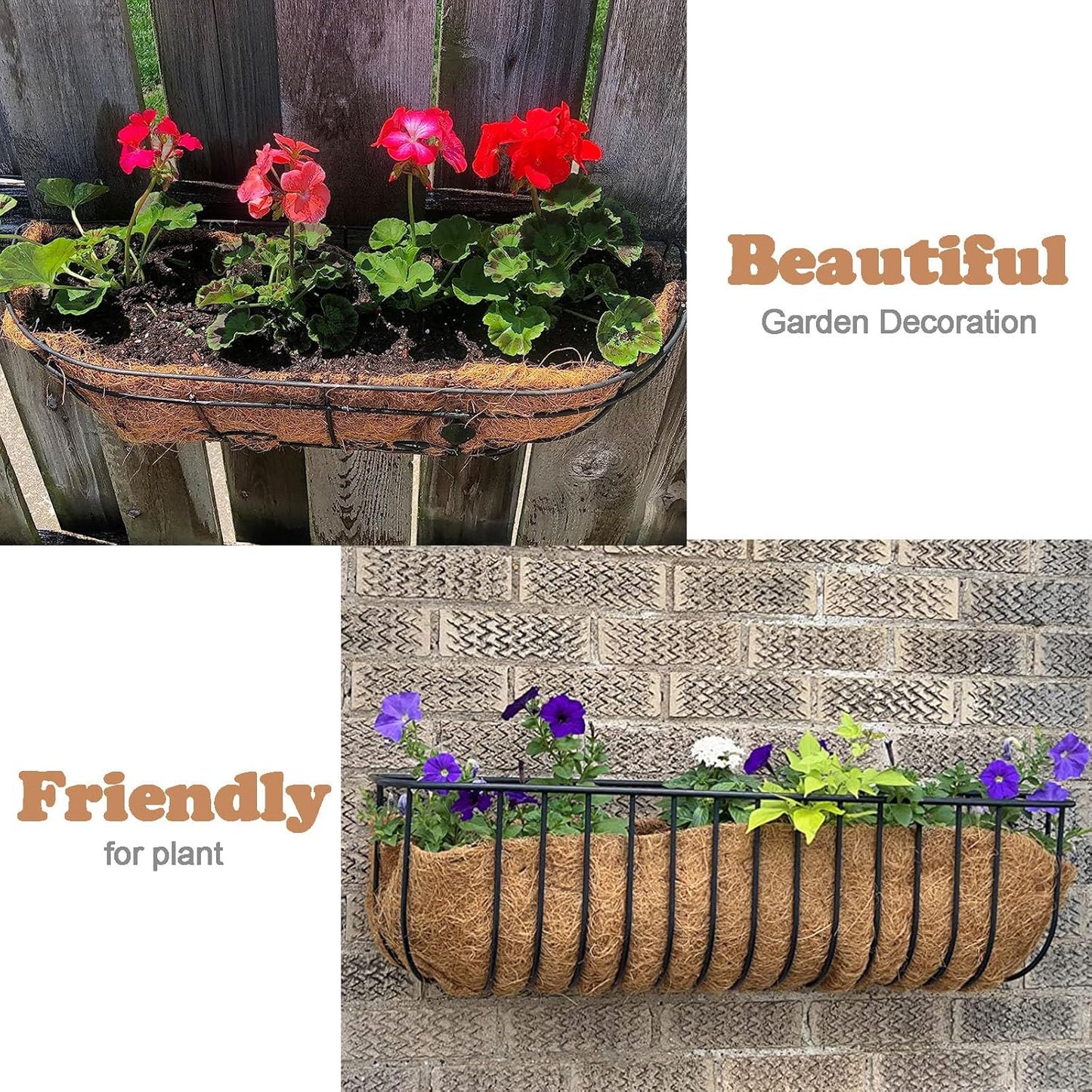 3 Pack Trough Coco Liner 24/30/36 Inch Hanging Basket Liners 100% Natural Coconut Husk Liners for Planters Window Box Planter Inserts for Large Pots Trough Planters Outdoor Garden Decoration