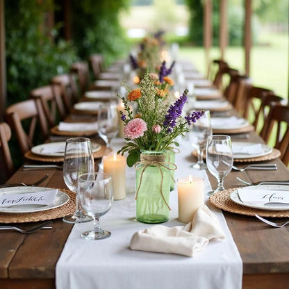 Vintage Glass Flower Vase，6 Pack Green Farmhouse Glass Centerpiece Vases Mason Jars for Weddings, Parties & Home Decor Bulk (6,Green)