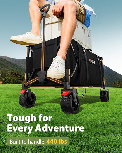 300L Large Wagons Carts Foldable, Heavy-Duty Collapsible Wagon Cart with All-Terrain Wheels, 440 lbs Capacity, Compact Folding Wagon for Camping, Beach, Sports, and Outdoor Hauling
