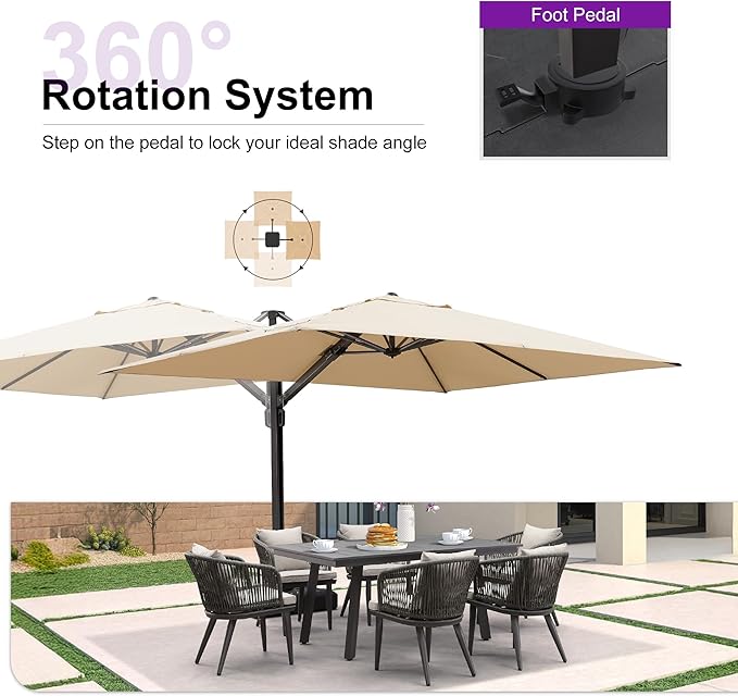 PURPLE LEAF 9' X 12' Rectangle Patio Umbrella with Base Large Cantilever Outdoor Umbrella Offset Umbrella with 360-degree Rotation Garden for Deck Backyard Pool Beige