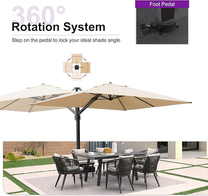 PURPLE LEAF 9' X 12' Rectangle Patio Umbrella Large Outdoor Aluminum Offset Umbrella with 360-degree Rotation Cantilever Umbrella for Garden Deck Backyard Pool, Beige