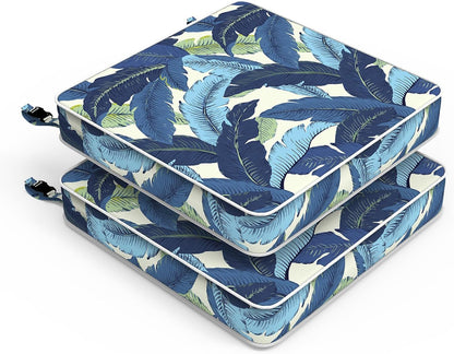 LVTXIII Patio Chair Cushions 22"x22"x3", Water-Repellent Outdoor Seat Cushions for Patio Furniture, Square Chair Pads with Ties for Home Garden Decoration, Set of 2, Swaying Palms Blue