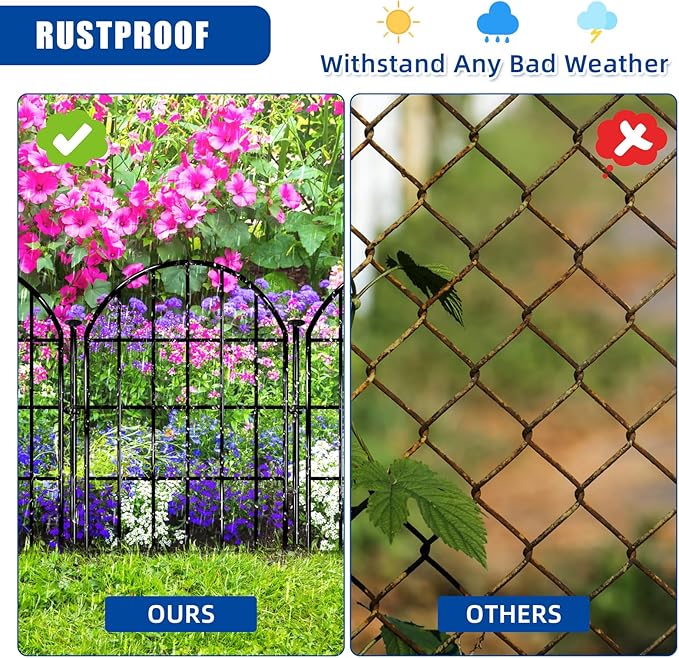 26 Pack Decorative Garden Fence, 17in X 28ft Arched No Dig Fence Border, Garden Edging Border, Rustproof Metal Animal Barrier with Ground Stake for Dog, Rabbit, Outdoor Yard Patio Decor