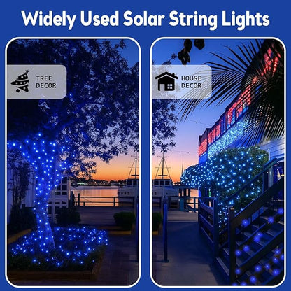 4 Pack 180FT Solar Christmas Lights Outdoor Waterproof, Super Bright 320 LED Solar String Lights with 8 Lighting Modes, Green Wire Twinkle Tree Light for Outside Xmas Party Decorations (Blue)