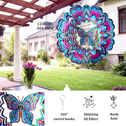 FONMY Wind Spinner Butterfly 12 inch 3D Stainless Steel Wind Sculpture Worth Gift Christmas Decor. Laser Cut Metal Art Geometric Pattern - Hanging Mandala Wind Spinners, Kinetic Yard Art Decorations