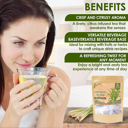 NHAT ANH FARM - Premium Lemongrass Tea Bags, 100 Lemongrass Tea Bags, 100% Natural Dried Lemongrass, Naturally Sweet Herbal Tea, Sugar-Free, Caffeine-Free, No Additives