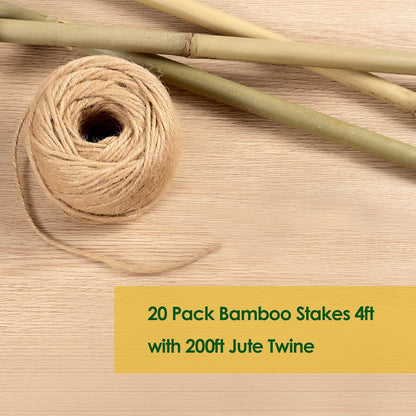 Bamboo Stakes 4 Feet Thicker Garden Stakes with Garden Twine, Diameter of 0.55in Natural Plant Stakes Bamboo Poles for Climbing Plants Support Tomato Cage - 20 Pack Bamboo Sticks for Plants