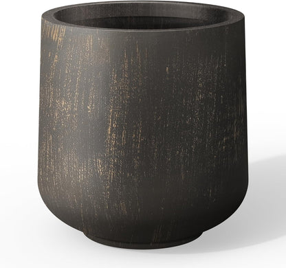 Kante 15.3" Dia Round Concrete Planter, Outdoor Indoor Large Plant Pots Containers with Drainage Hole and Rubber Plug for Home Garden Patio, Oil Rubbed Bronze
